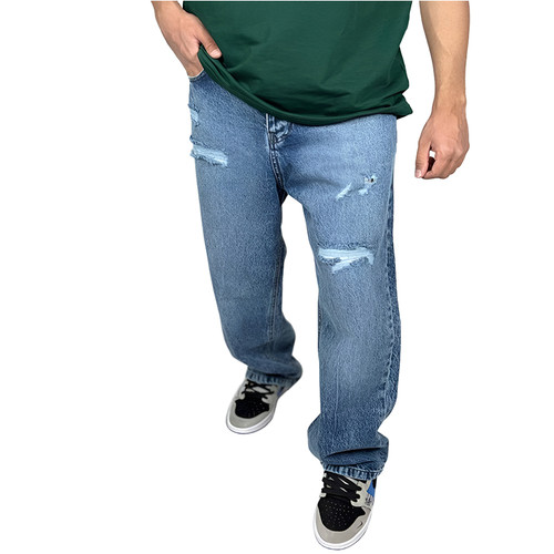 خرید شلوار جین زاپ دار مردانه مدل بگ استایل رنگ آبی سنگ شور