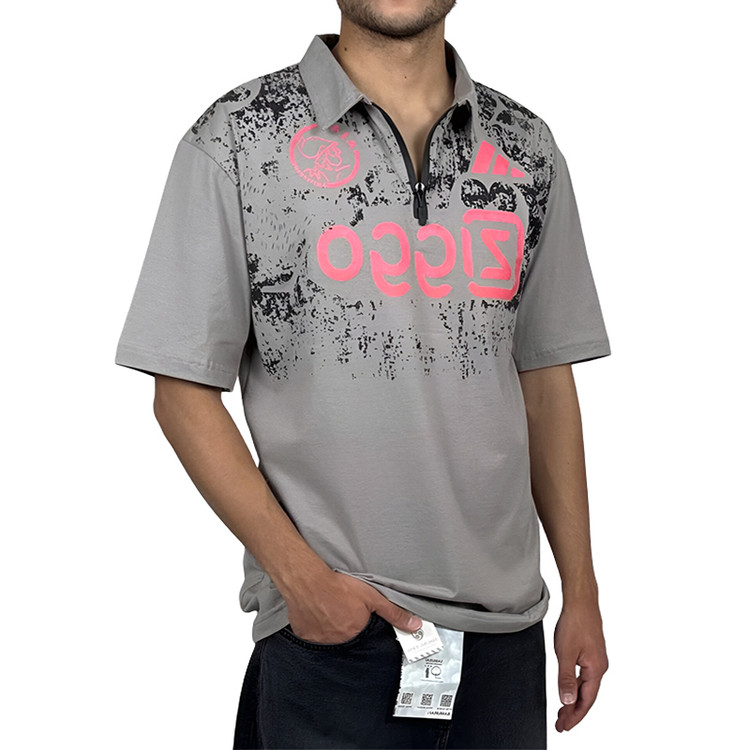 خرید تیشرت آستین کوتاه مردانه طوسی با طرح گرافیکی صورتی