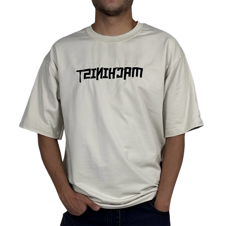 خرید تیشرت آستین کوتاه مردانه کرمی طرح مچینست