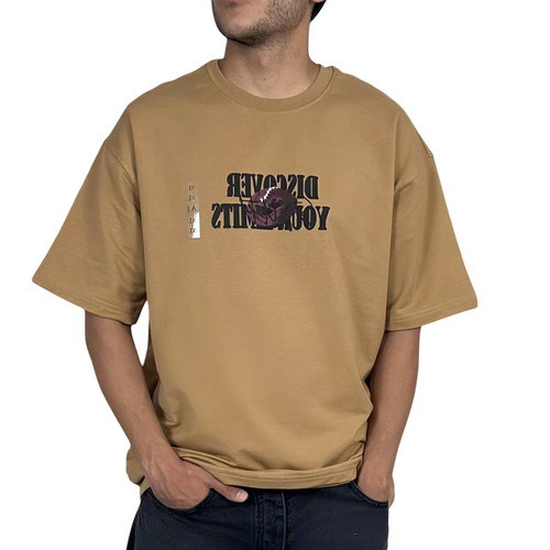 خرید تیشرت آستین کوتاه مردانه نسکافه ای با چاپ دیجیتال