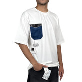 خرید تیشرت آستین کوتاه مردانه سفید با جیب سورمه ای طرح دار