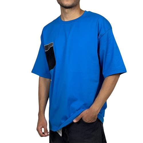 خرید تیشرت آستین کوتاه مردانه آبی با طرج جیب مشکی