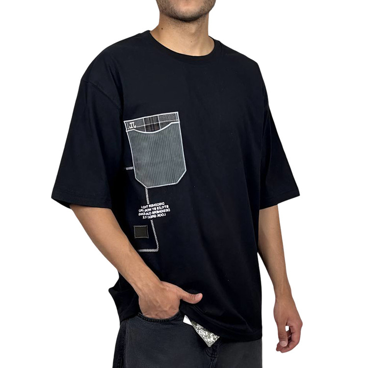 خرید تیشرت آستین کوتاه مردانه مشکی با طرح جیب طوسی