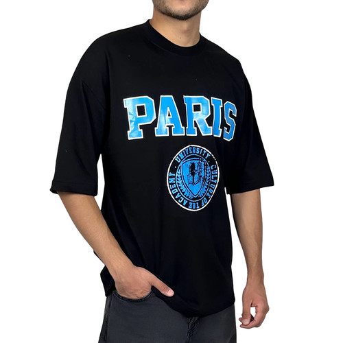 خرید تیشرت آستین کوتاه مردانه مشکی با طرح چاپ پاریس