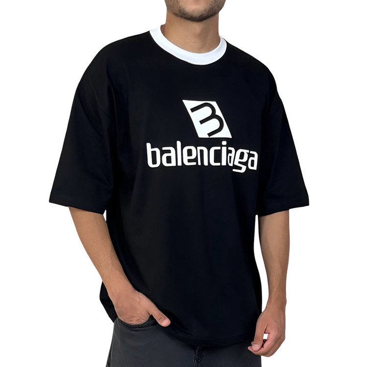 خرید تیشرت آستین کوتاه مردانه مشکی با طرح چاپ بالنسیاگا