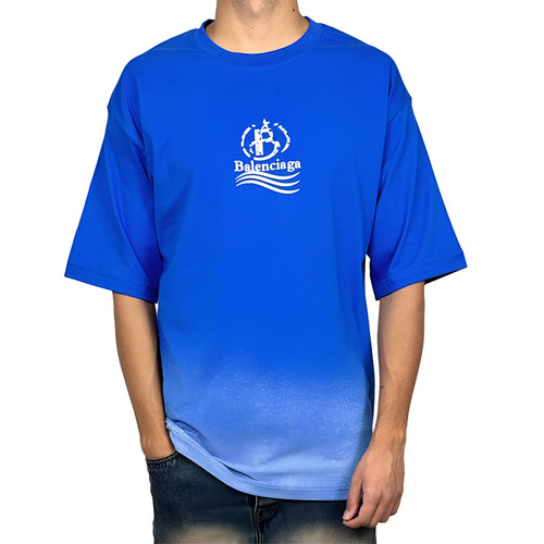 تیشرت آستین کوتاه مردانه آبی چاپ بالنسیاگا