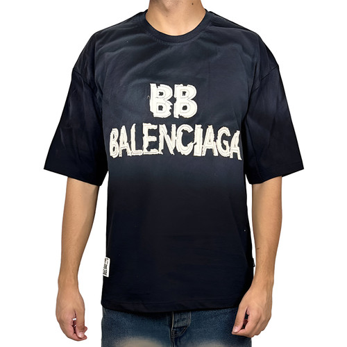 تیشرت آستین کوتاه مردانه مشکی چاپدار بالنسیاگا