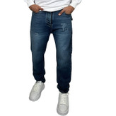 خرید شلوار جین مام فیت مردانه آبی سرمه ای سنگ شور ملایم