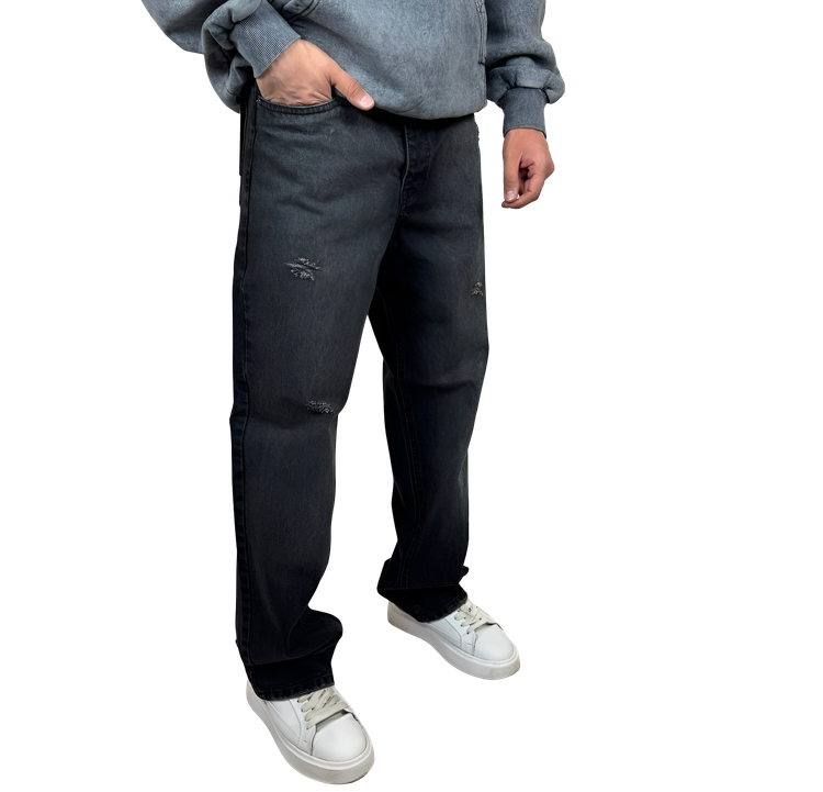 شلوار جین بگ (Baggy Fit) مردانه زاپدار ذغالی