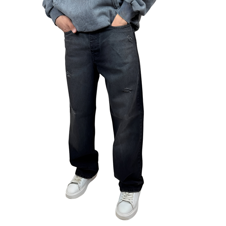 شلوار جین بگ (Baggy Fit) مردانه زاپدار ذغالی