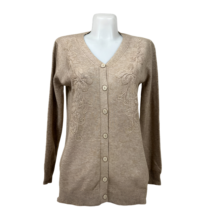 خرید کاردیگان زنانه طرح گلدوزی | ژاکت یقه هفت مجلسی (لبه موجدار)