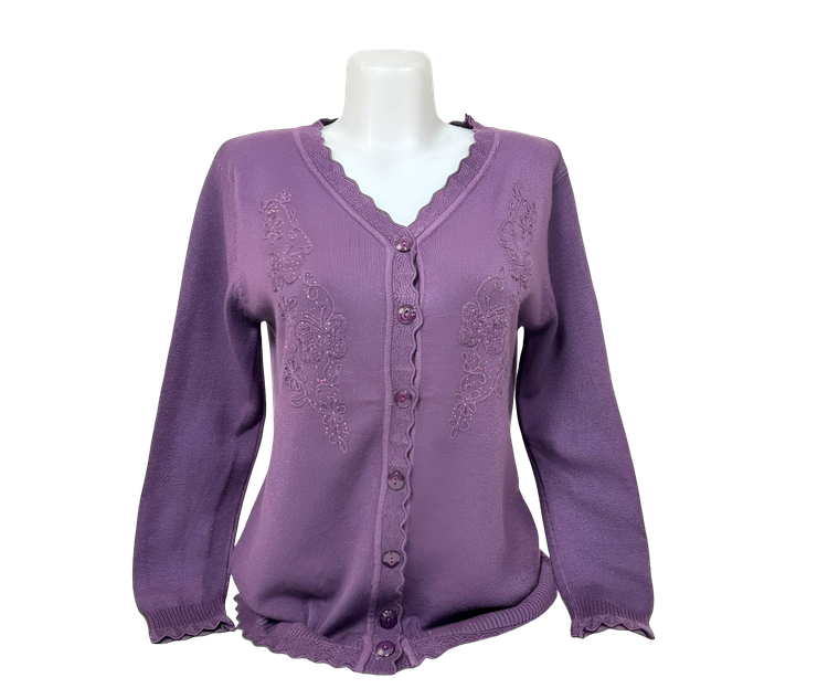 خرید کاردیگان زنانه طرح گلدوزی | ژاکت یقه هفت مجلسی (لبه موجدار)