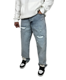 خرید شلوار جین مردانه بگ فیت (Baggy Fit) - رنگ آبی یخی زاپدار - فیت لش