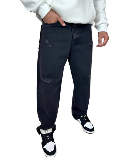 خرید شلوار جین مردانه بگ فیت - مدل اُمبره (Ombre Wash) سایه روشن - رنگ دودی/مشکی