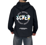 خرید هودی مشکی اورسایز گرافیکی SCKER - طرح چاپ پُشت - مناسب استایل یونیسکس