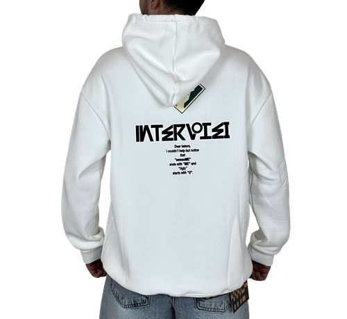 خرید هودی سفید کلاهدار اورسایز مردانه مشکی MONO با لوگوی لوزی و چاپ پشت