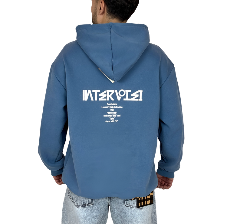 خرید هودی آبی کلاهدار اورسایز مردانه مشکی MONO با لوگوی لوزی و چاپ پشت