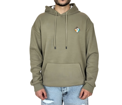 خرید هودی زیتونی کلاهدار اورسایز مردانه مشکی MONO با لوگوی لوزی و چاپ پشت