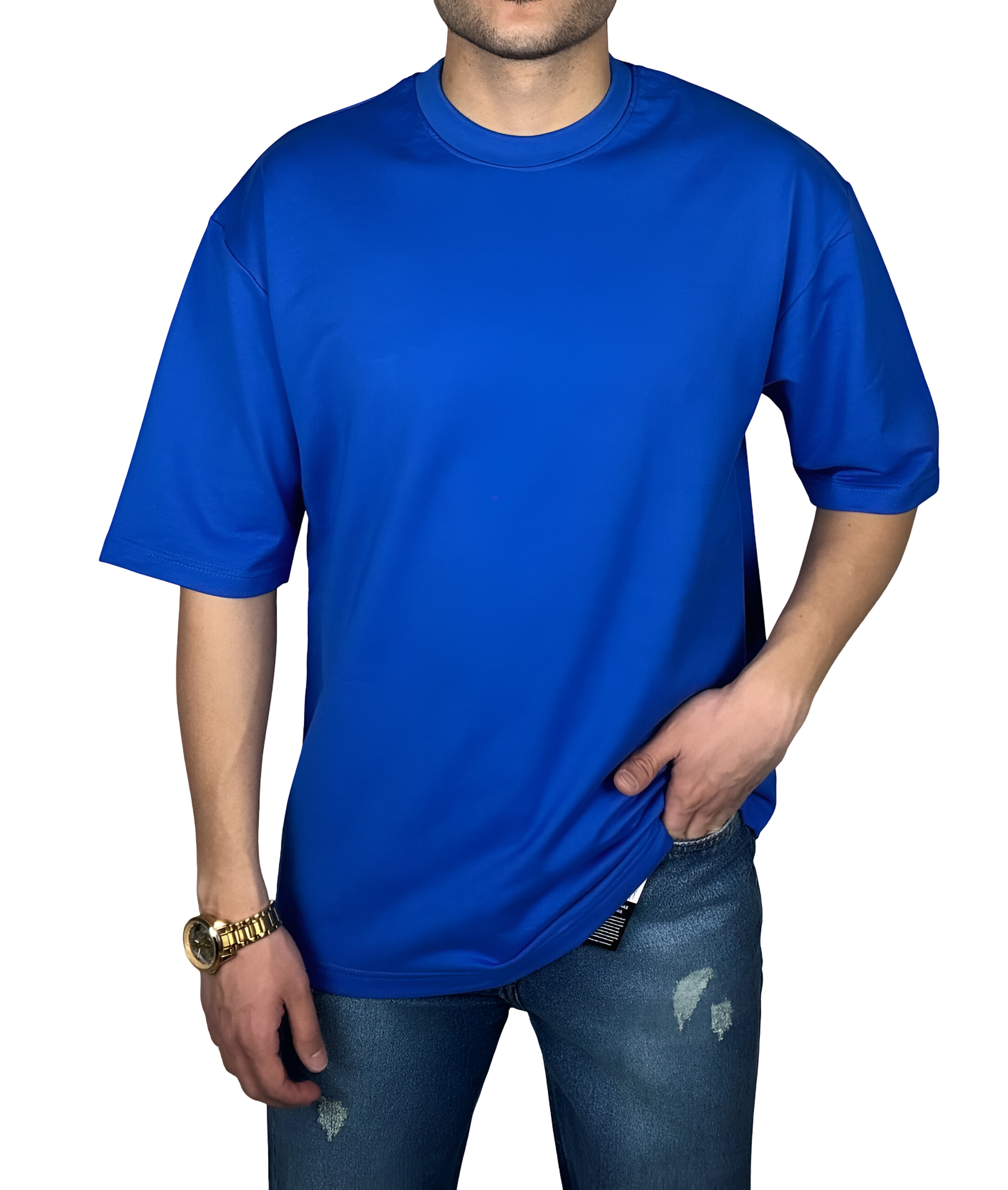 خریدتیشرت آبی ساده پارچه ماکان گرم دار