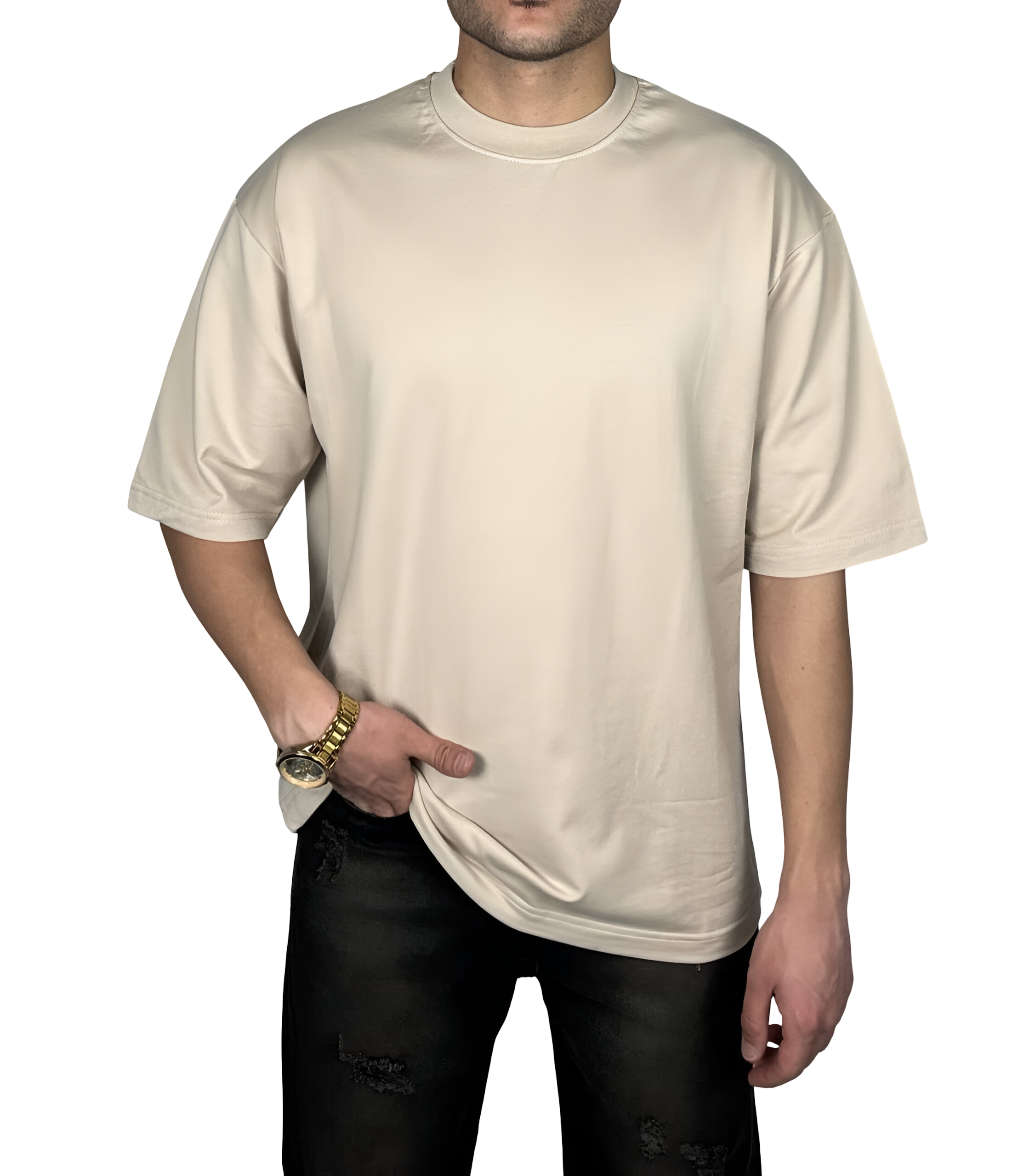 خریدتیشرت کرمی ساده پارچه ماکان