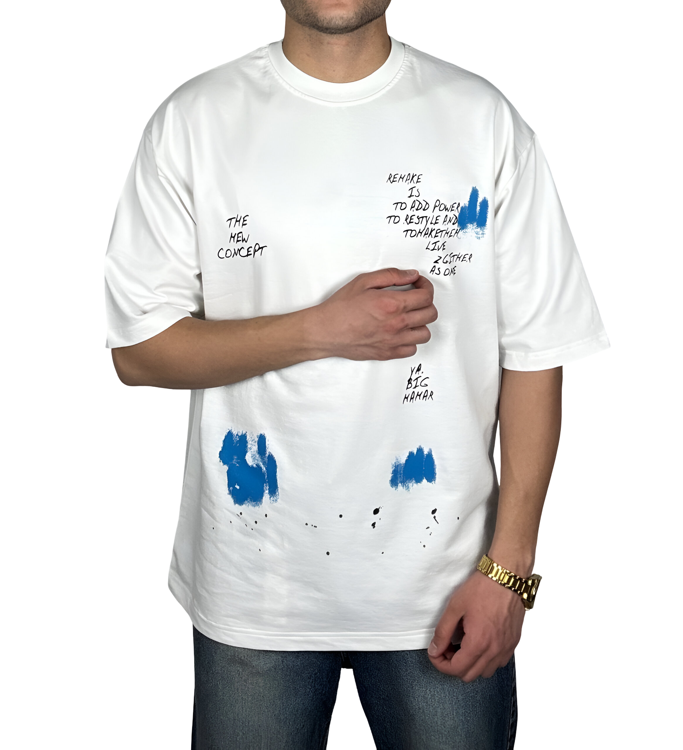 خرید تیشرت آستین سه ربع طرح دار سفید