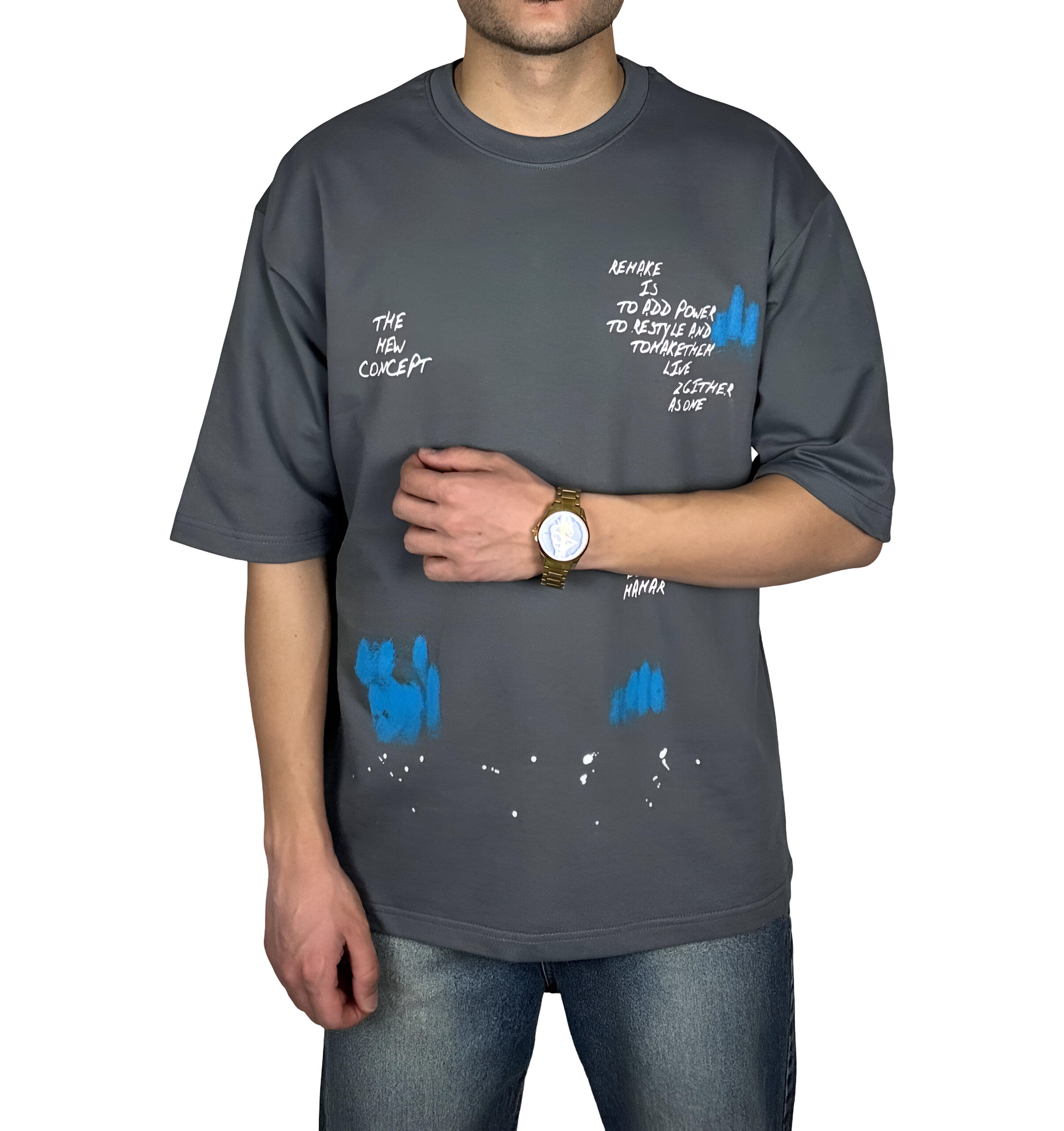 خرید تیشرت آستین کوتاه مردانه طوسی طرح دار