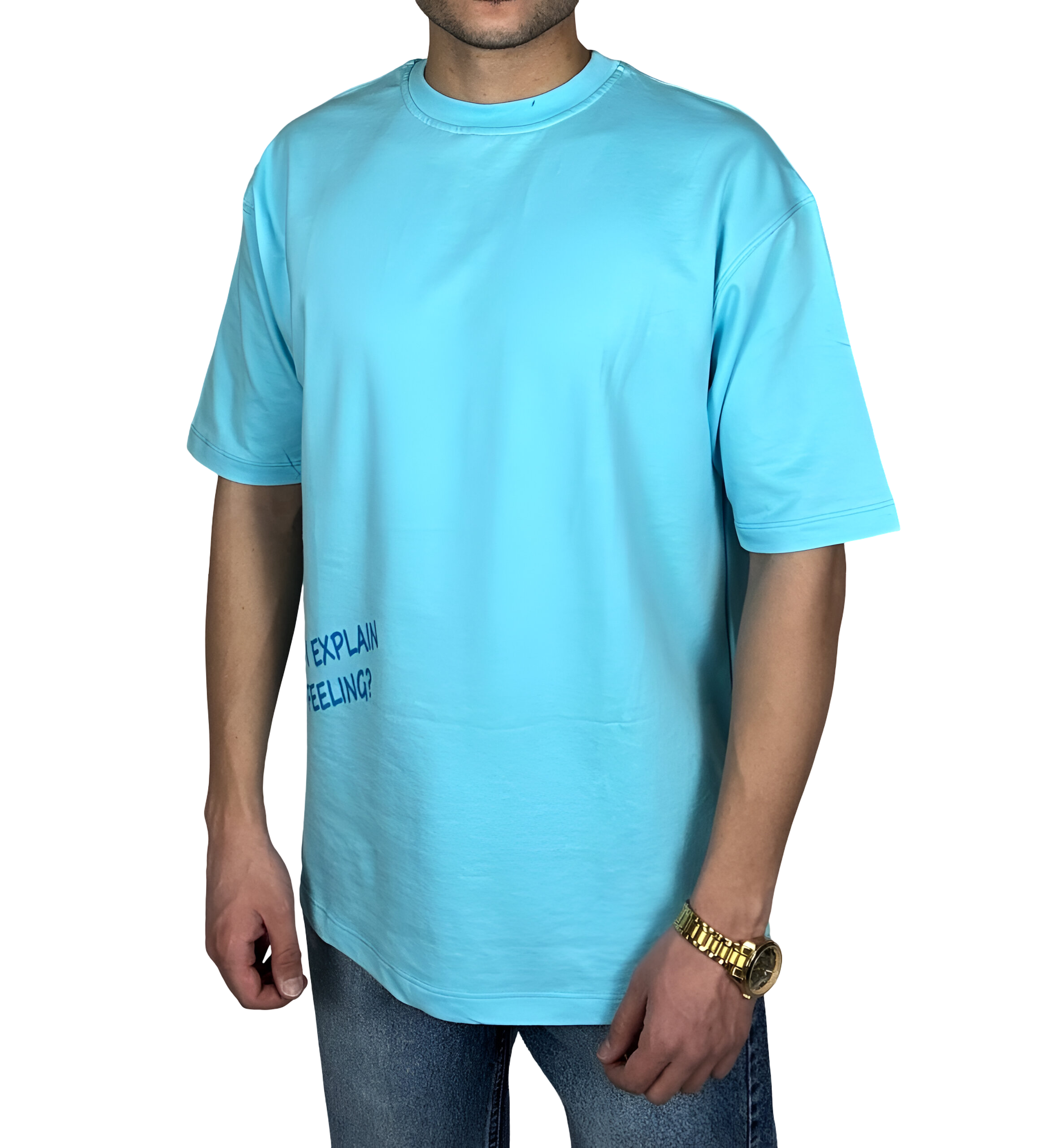 خریدتیشرت مردانه آبی با چاپ نوشته آبی
