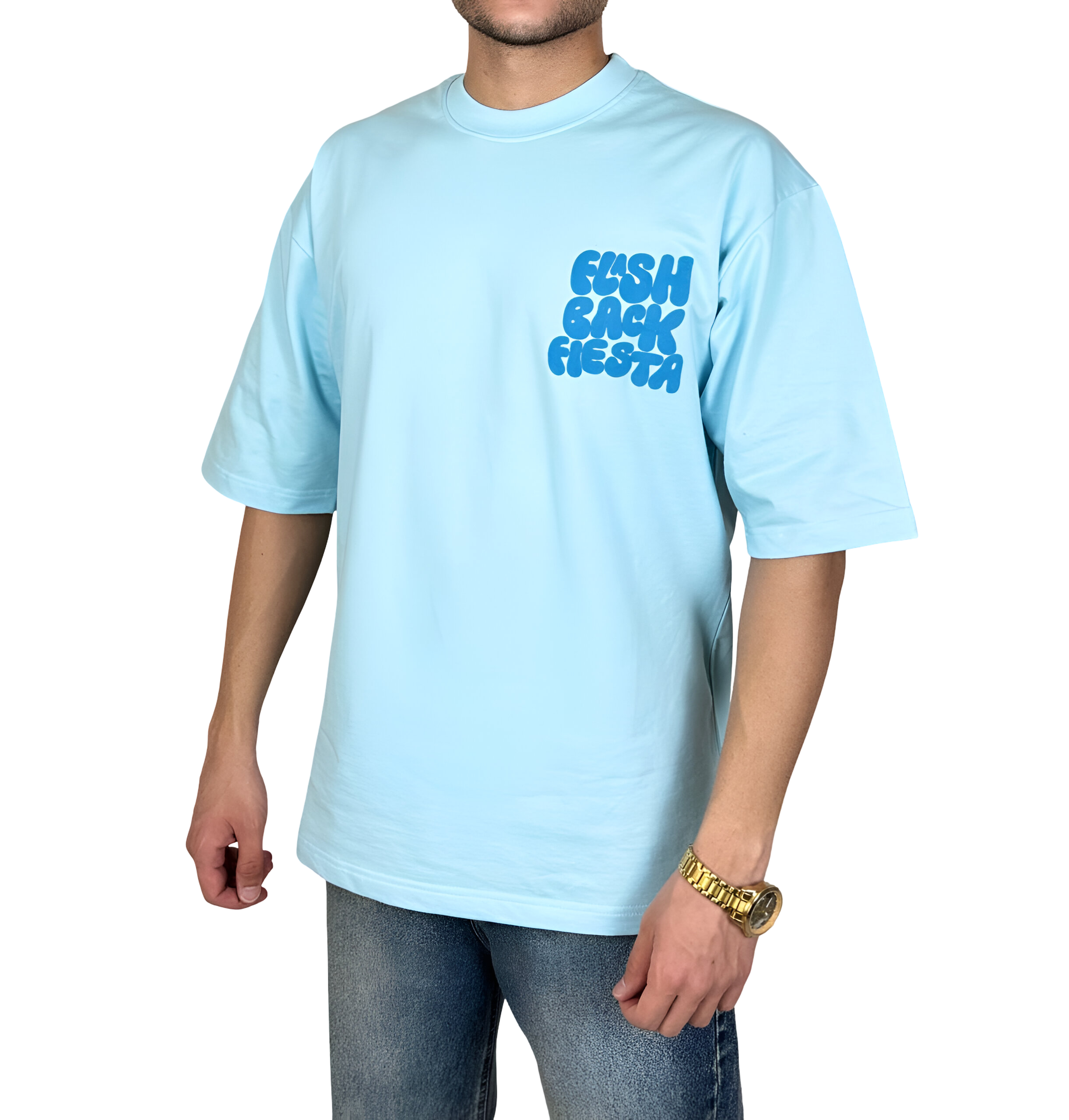 خرید تیشرت آستین کوتاه چاپ دار آبی آسمانی