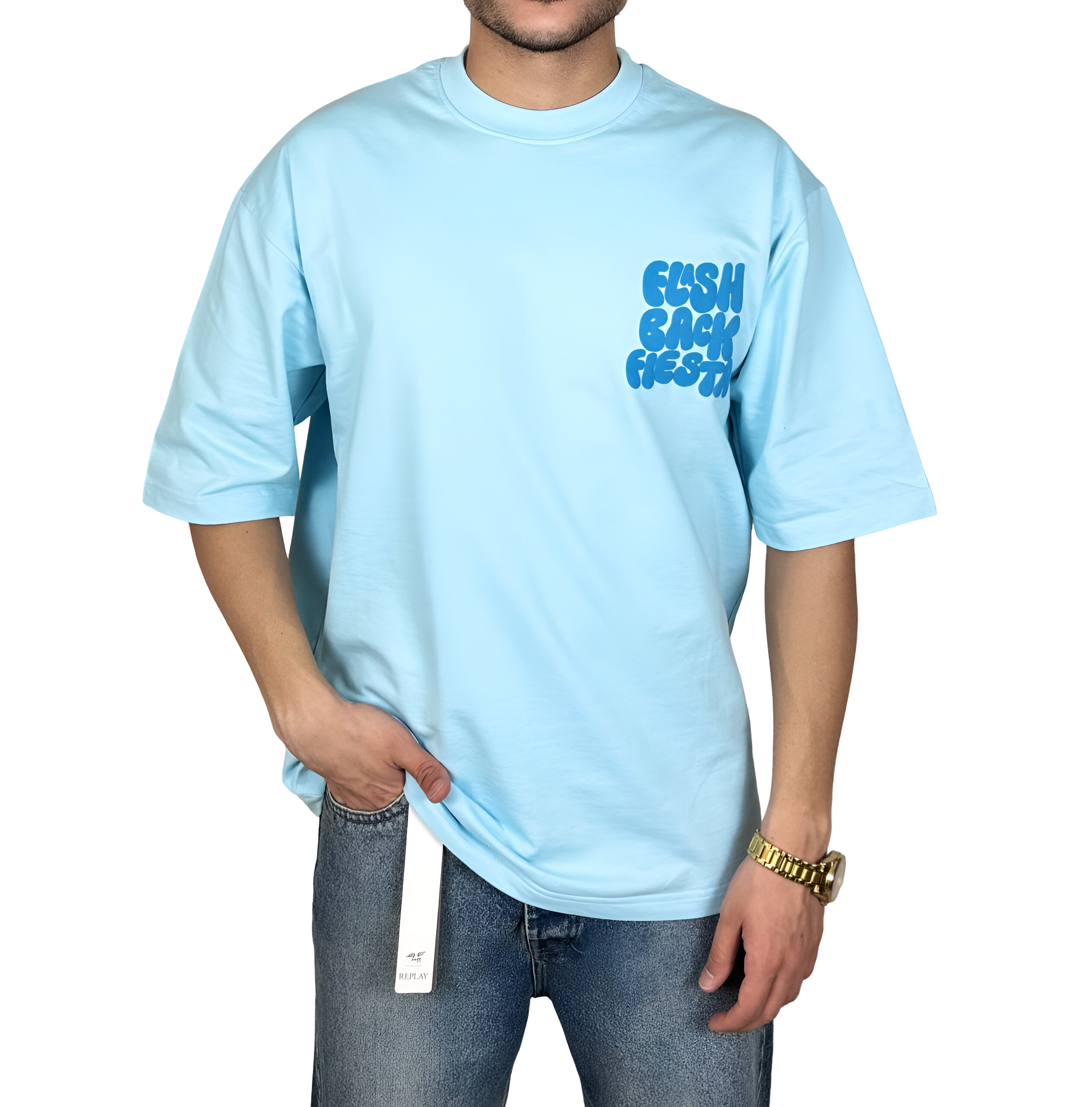 خرید تیشرت آستین سه ربع آبی آسمانی