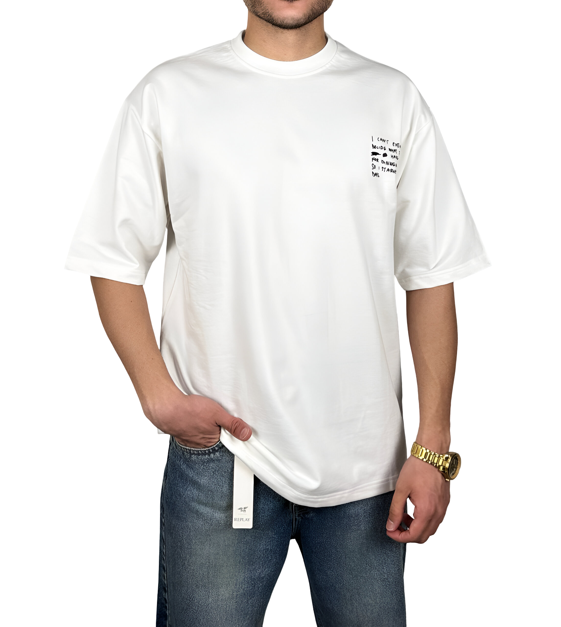 خرید تیشرت آستین کوتاه مردانه سفید پشت نوشته