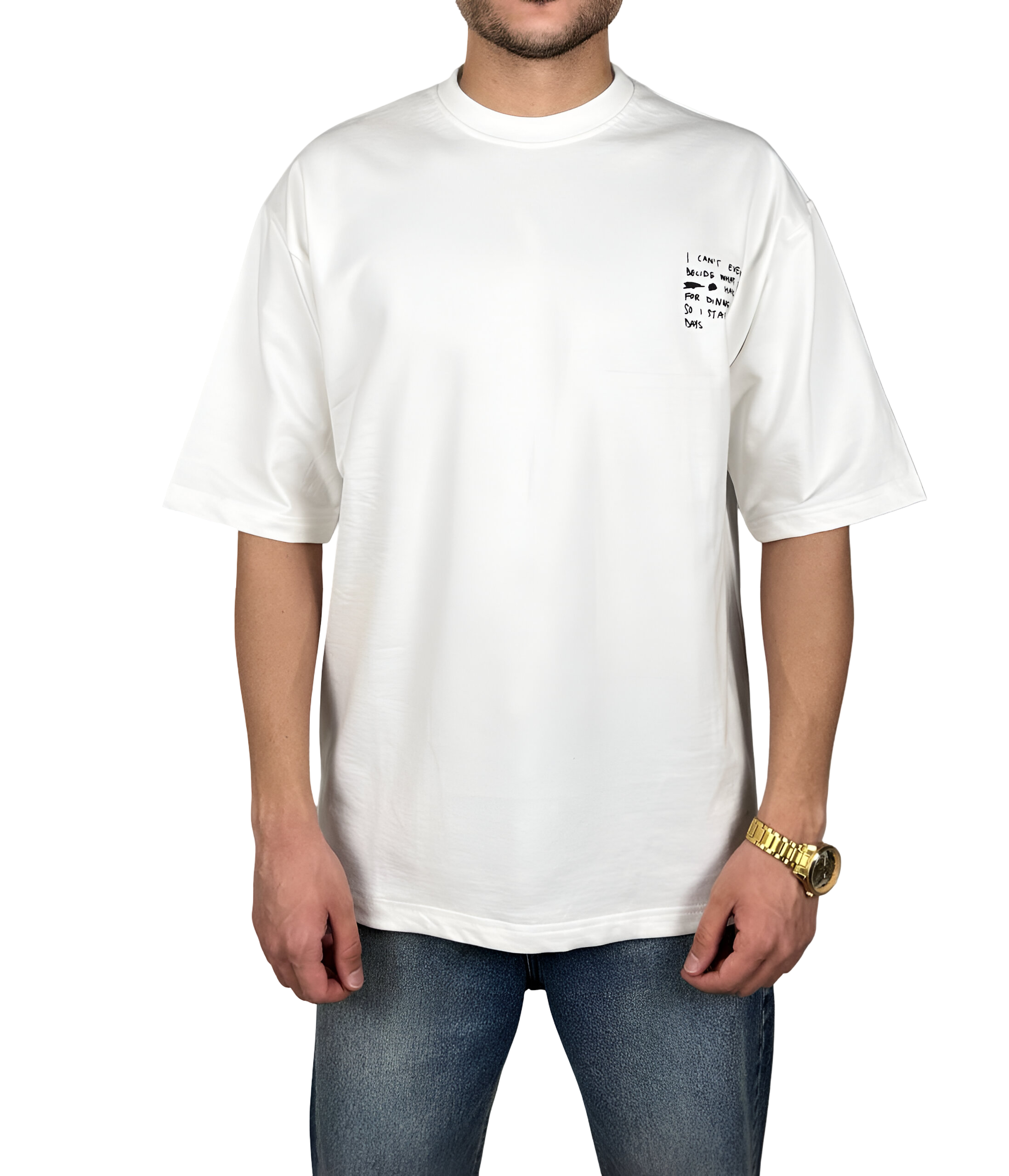 خرید تیشرت آستین سه ربع سفید چاپ دار