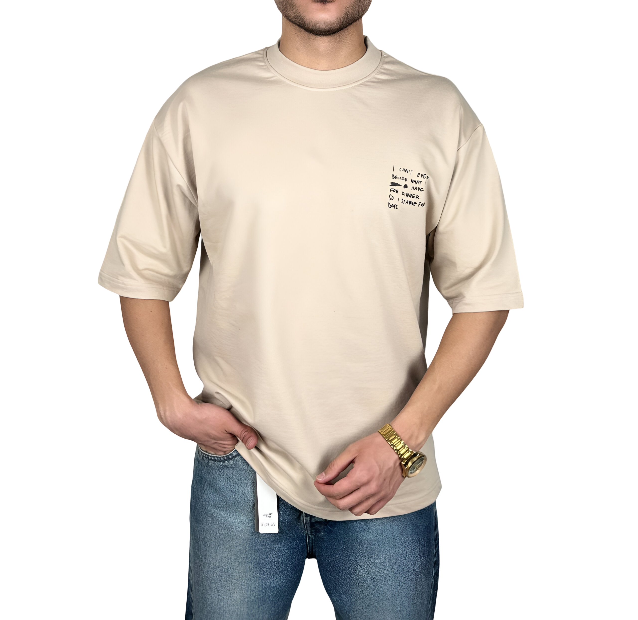 خریدتیشرت مردانه کرمی طرح نوشته دار