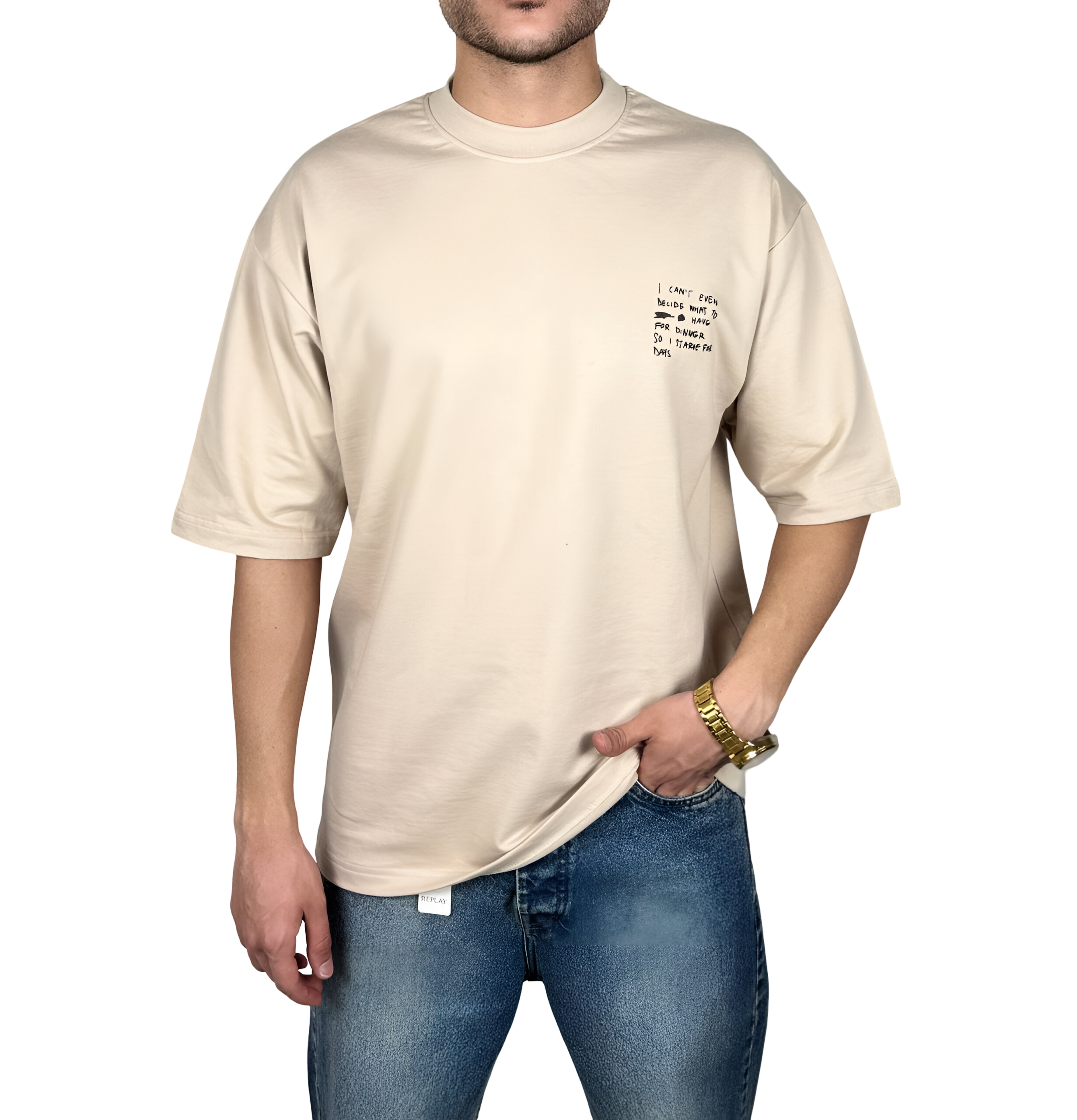 خرید تیشرت آستین کوتاه کرمی پشت چاپ