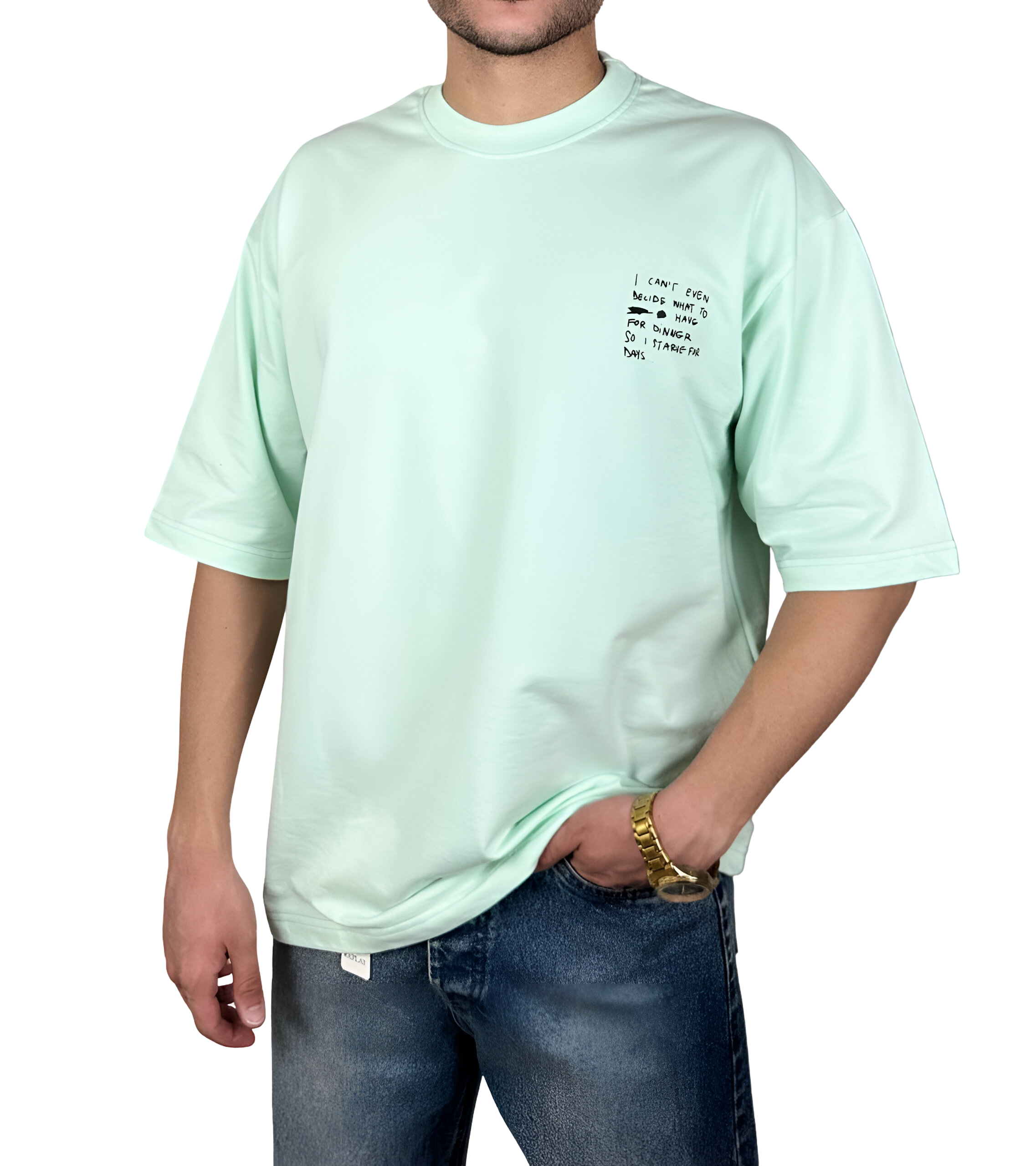 خریدتیشرت مردانه سبز پاستلی طرح نوشته دار