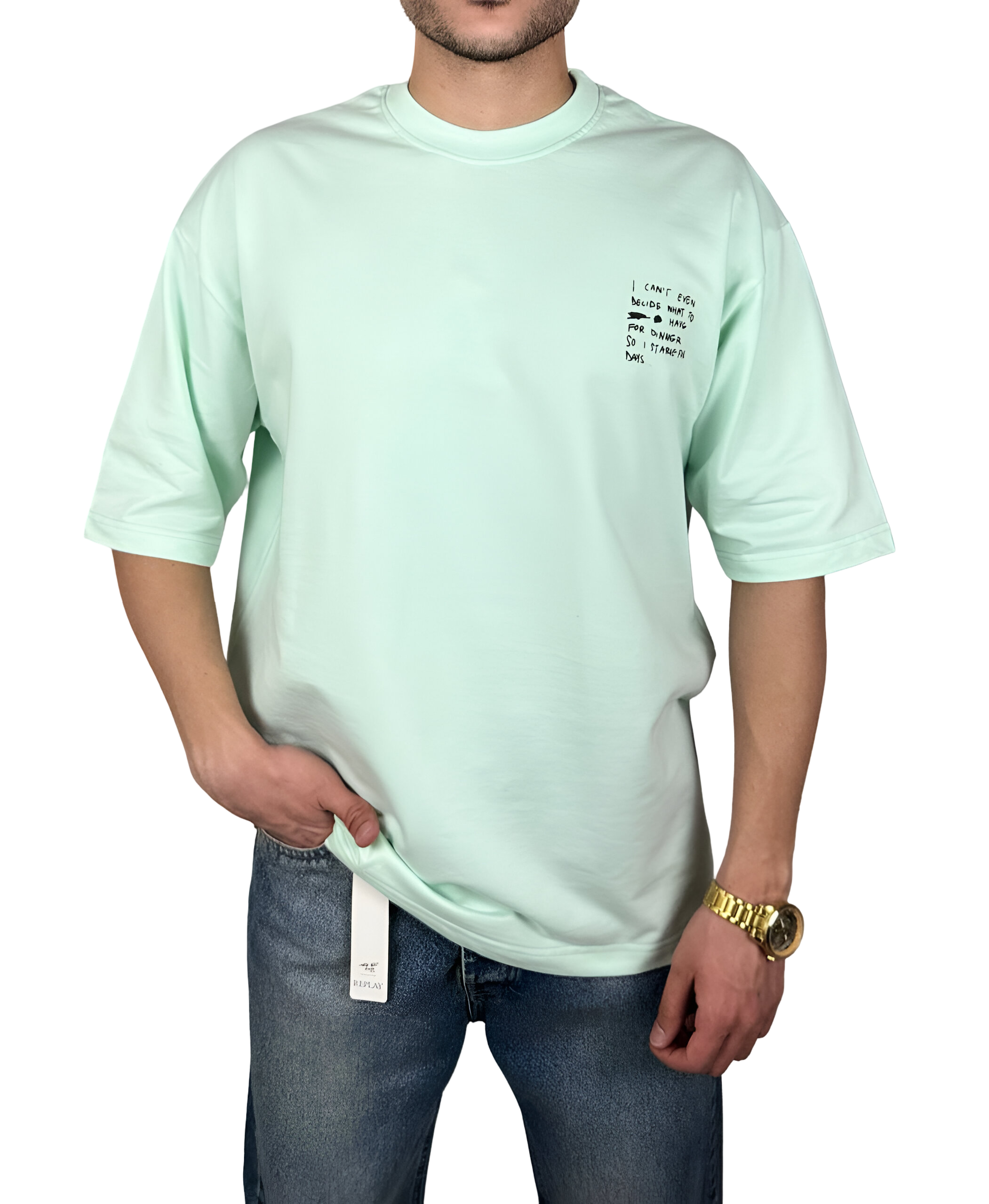 خرید تیشرت آستین کوتاه مردانه سبز پاستلی نوشته دار