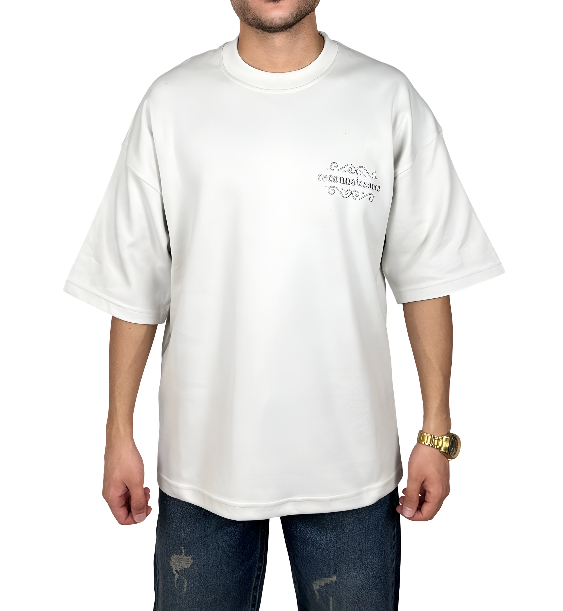 خرید تیشرت آستین کوتاه استخوانی با گلدوزی برجسته