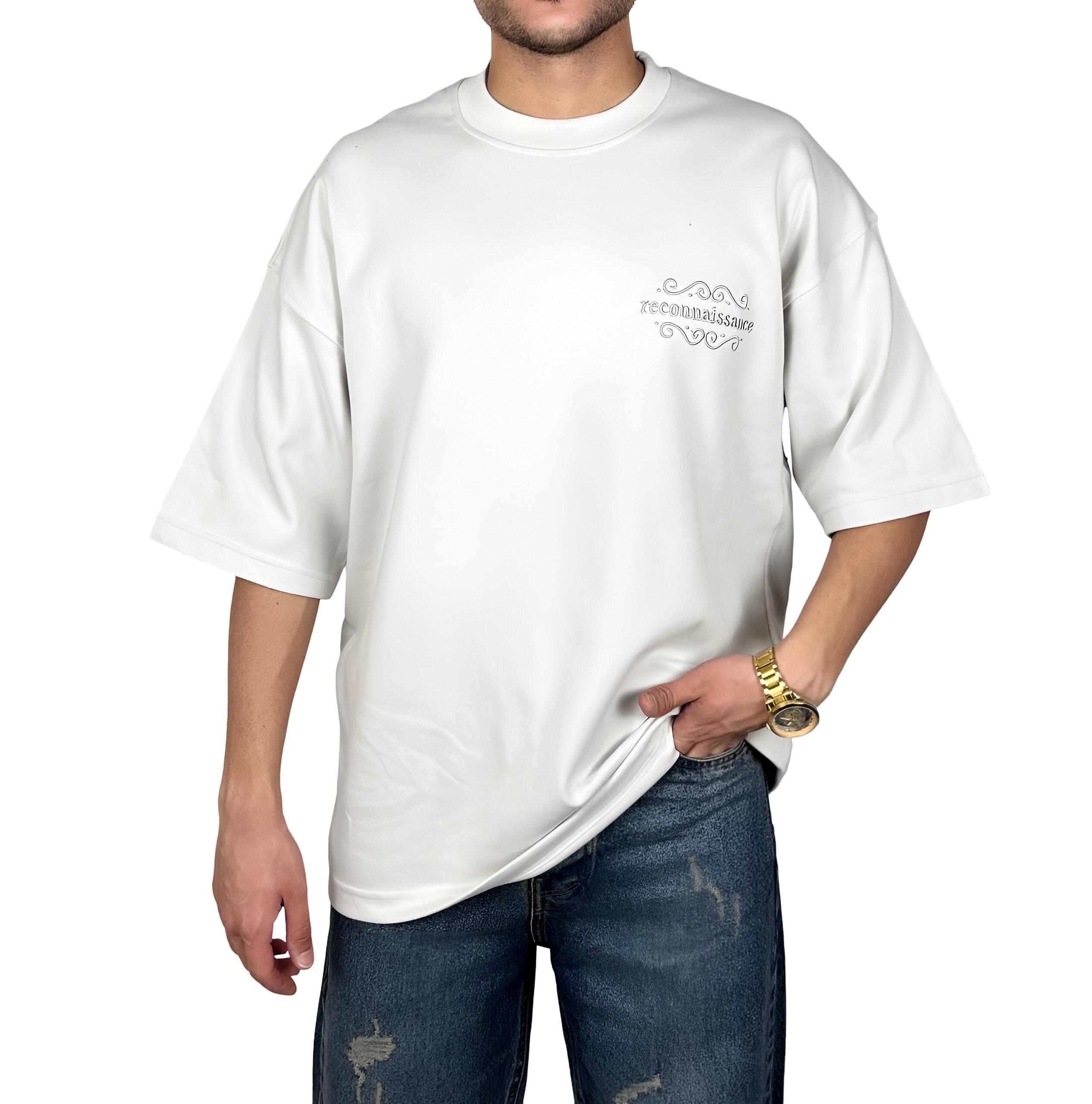 خرید تیشرت آستین کوتاه استخوانی با گلدوزی برجسته