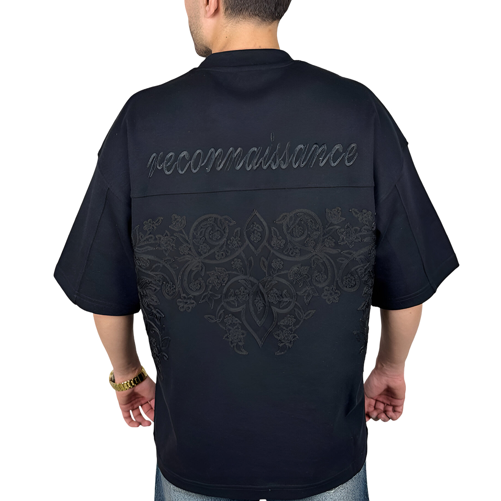 خرید تیشرت آستین کوتاه مشکی با گلدوزی برجسته