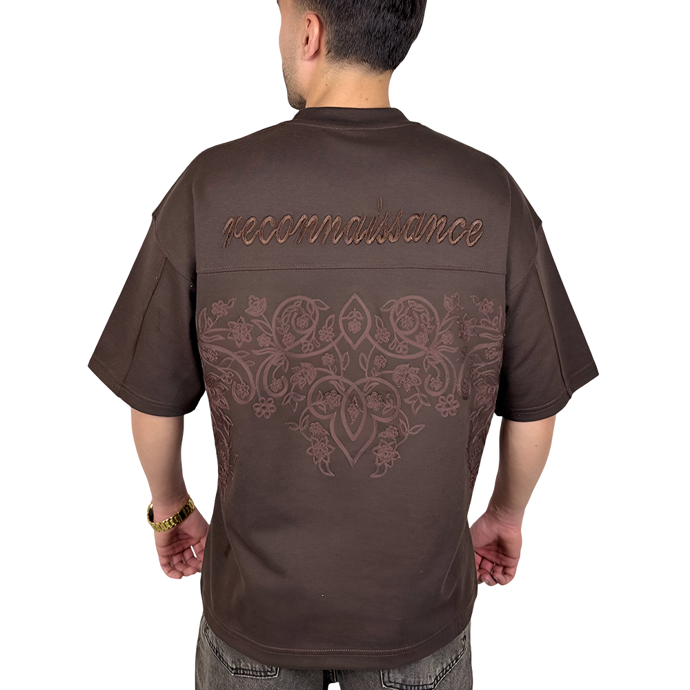 خرید تیشرت شکلاتی آستین سه ربع گلدوزی شده