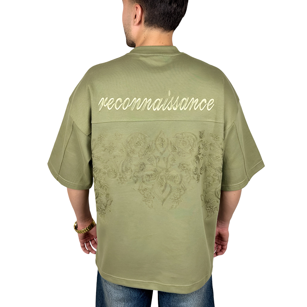 خریدتیشرت سبز زیتونی با گلدوزی برجسته