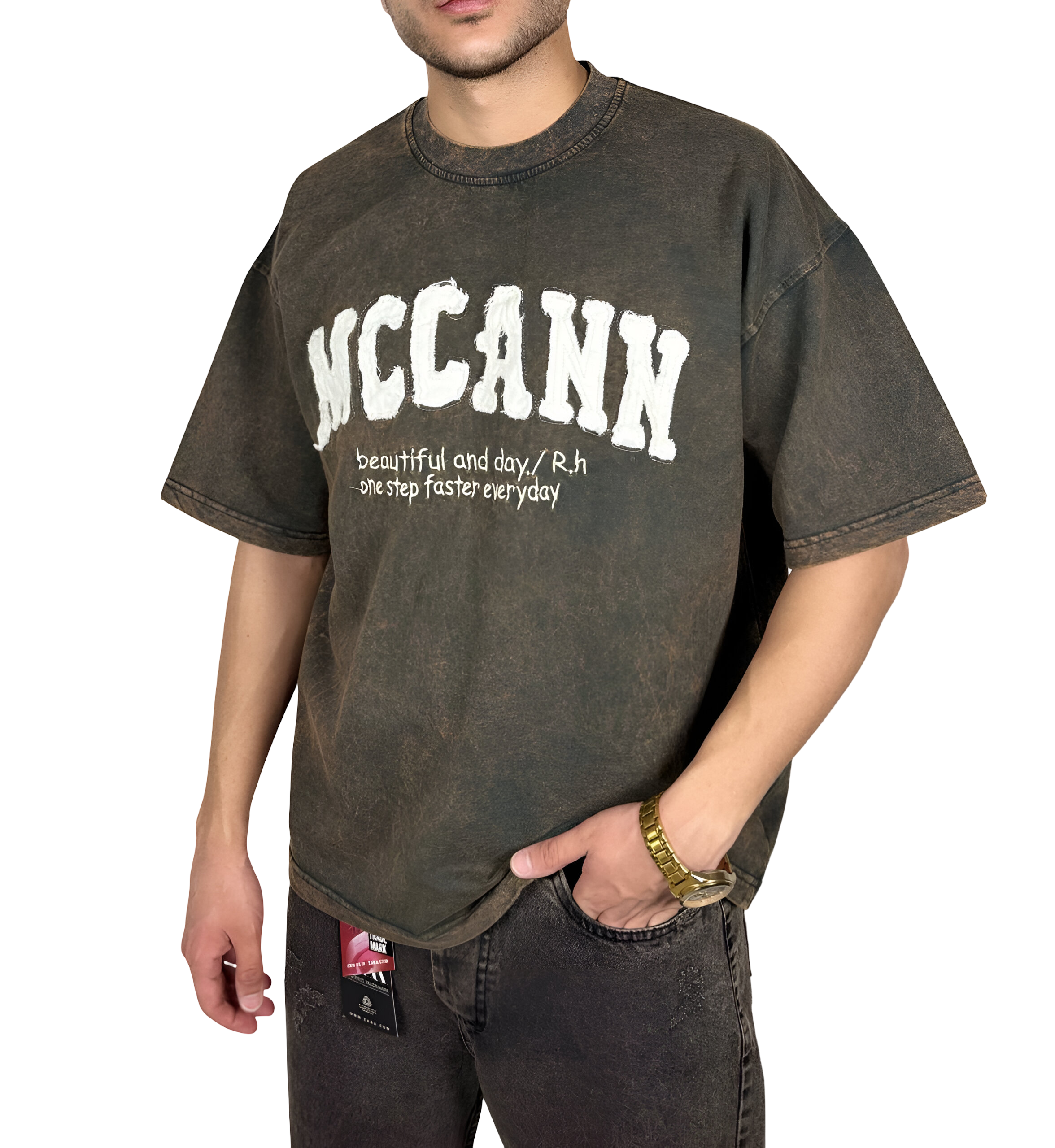 خریدتیشرت سنگشور قهوه ای سنگی با گلدوزی برجستهMCCANN