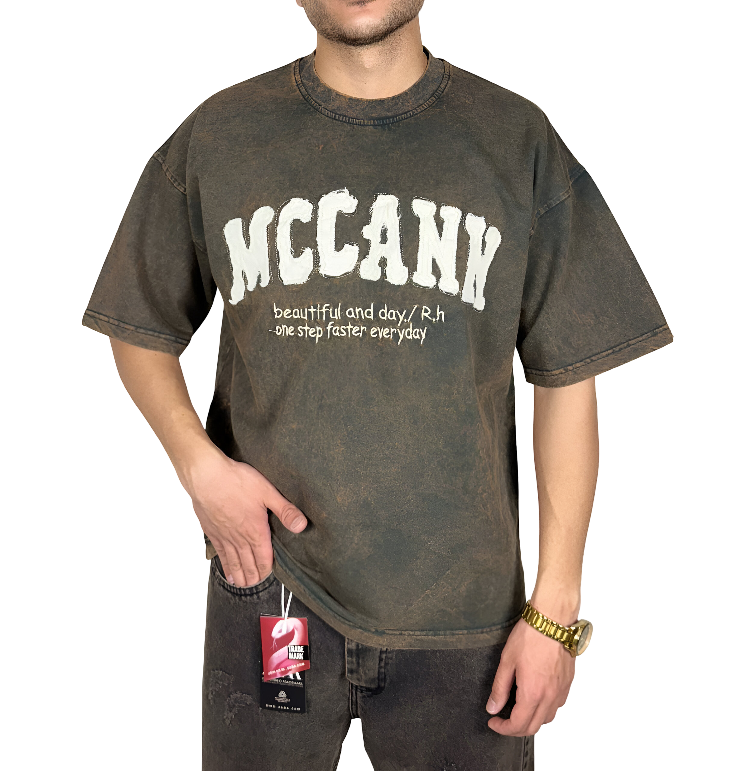 خریدتیشرت آستین کوتاه سنگشور قهوه ای سنگی با گلدوزی خفن