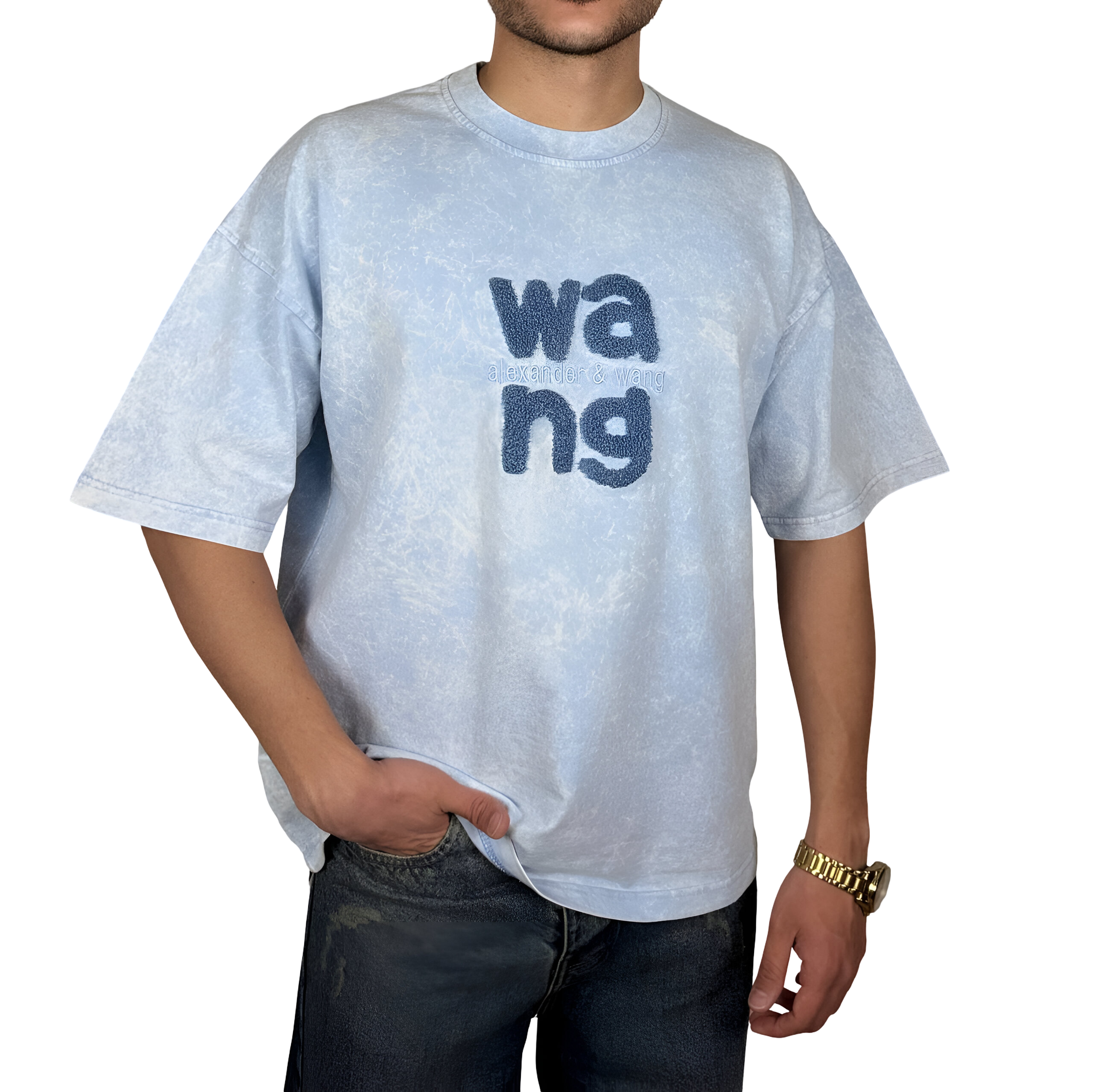 خرید تیشرت آستین سه ربع آبی یخی بدون جنسیت