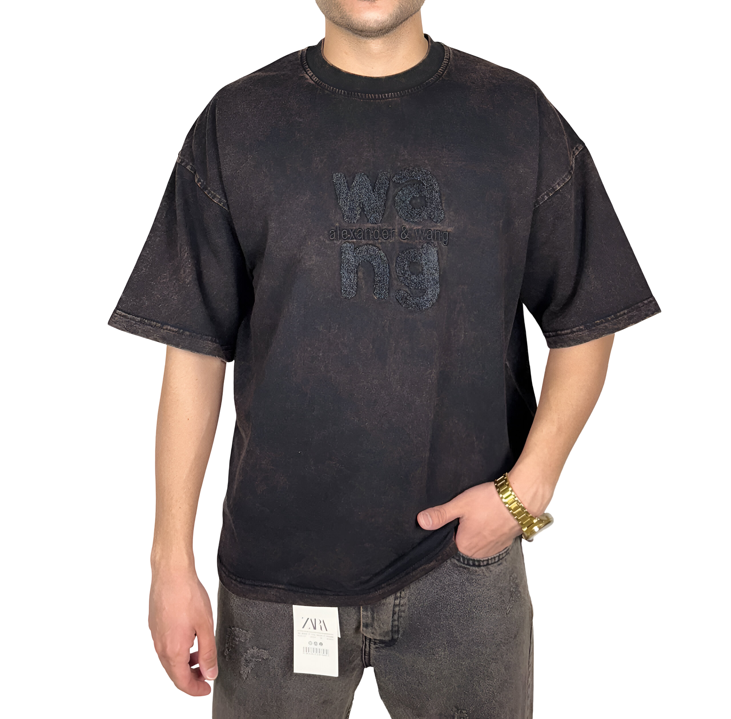 خریدتیشرت ذغالی سنگشور با گلدوزی برجسته Wang