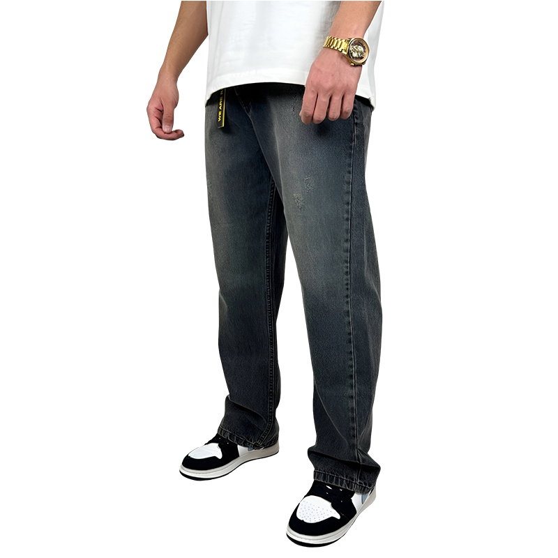 خرید شلوار جین نیم بگ مردانه ذغالی آنزیمشور