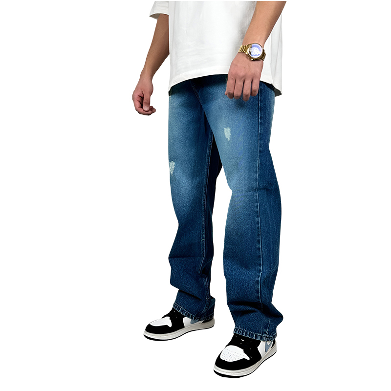 خریدشلوار جین نیمبگ مردانه آبی میانشور زاپدار (آنزیمشور)