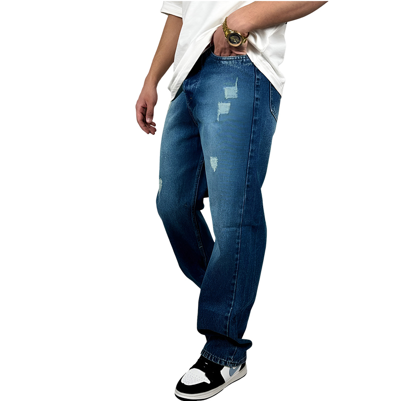 خرید شلوار جین نیم بگ آبی میان شور زاپ دار