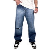 شلوار جین نیم بگ مردانه آبی روشن طرح زاپ دار