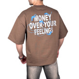 تیشرت آستین کوتاه مردانه قهوه ای طرح MONEY OVER-YOUR FEELINGS