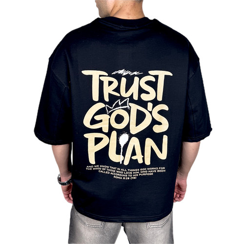 خرید تیشرت مردانه مشکی چاپدار مدل Trust God’s Plan | استایل کژوال و فشن